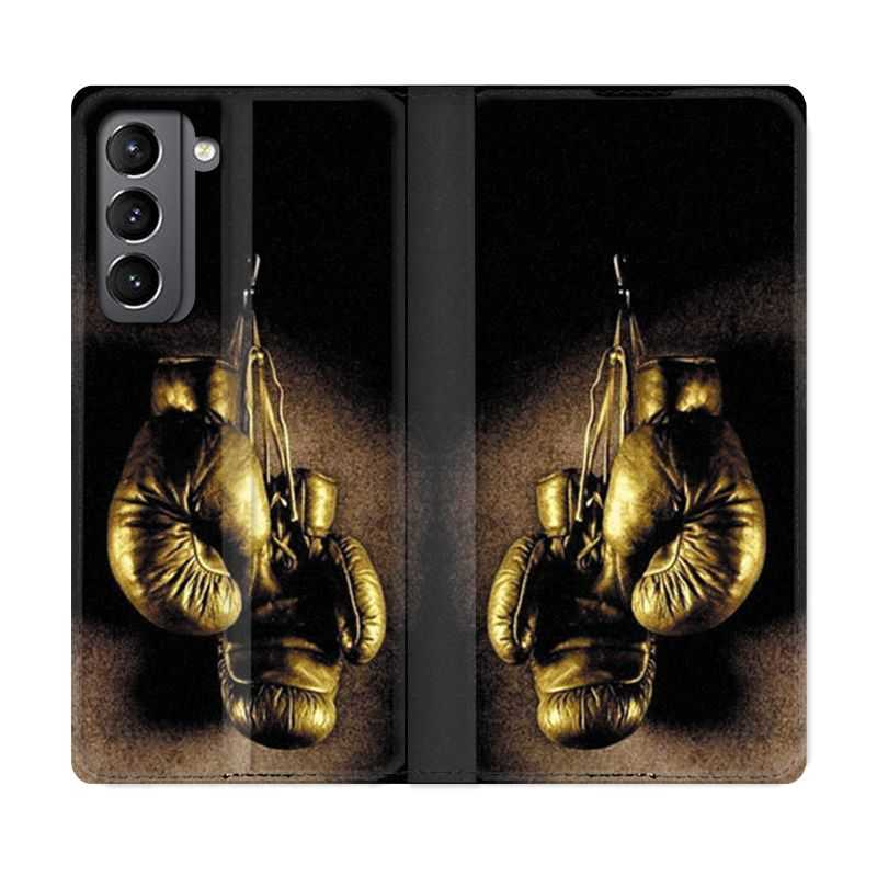 Housse Cuir Portefeuille Pour Samsung Galaxy S21 Boxe Gant Vintage