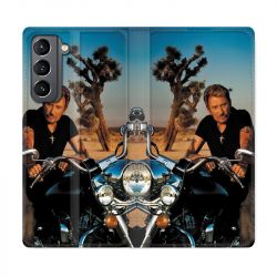 Housse Cuir Portefeuille Pour Samsung Galaxy S21 Johnny Hallyday Moto