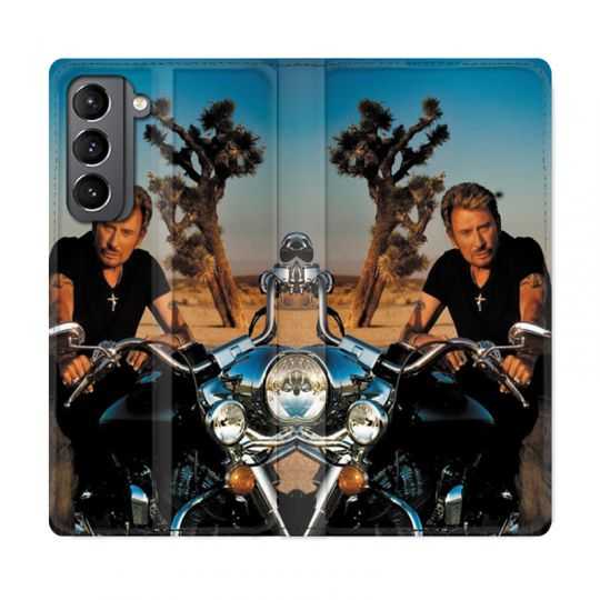 Housse Cuir Portefeuille Pour Samsung Galaxy S21 Johnny Hallyday Moto