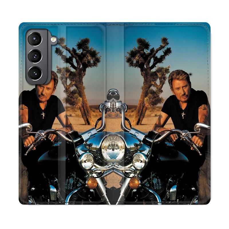 Housse Cuir Portefeuille Pour Samsung Galaxy S21 Johnny Hallyday Moto