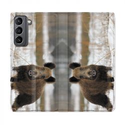 Housse Cuir Portefeuille Pour Samsung Galaxy S21 Chasse Sanglier Neige