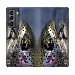 Housse Cuir Portefeuille Pour Samsung Galaxy S21 Peche Truite