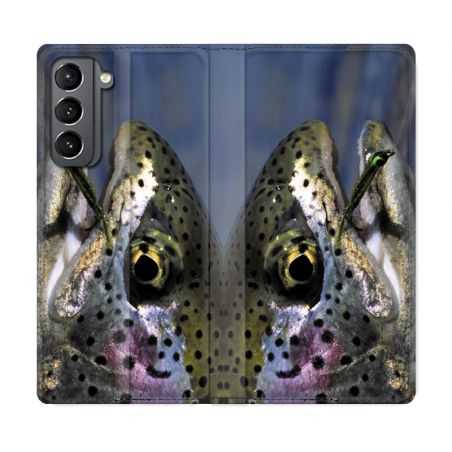 Housse Cuir Portefeuille Pour Samsung Galaxy S21 Peche Truite