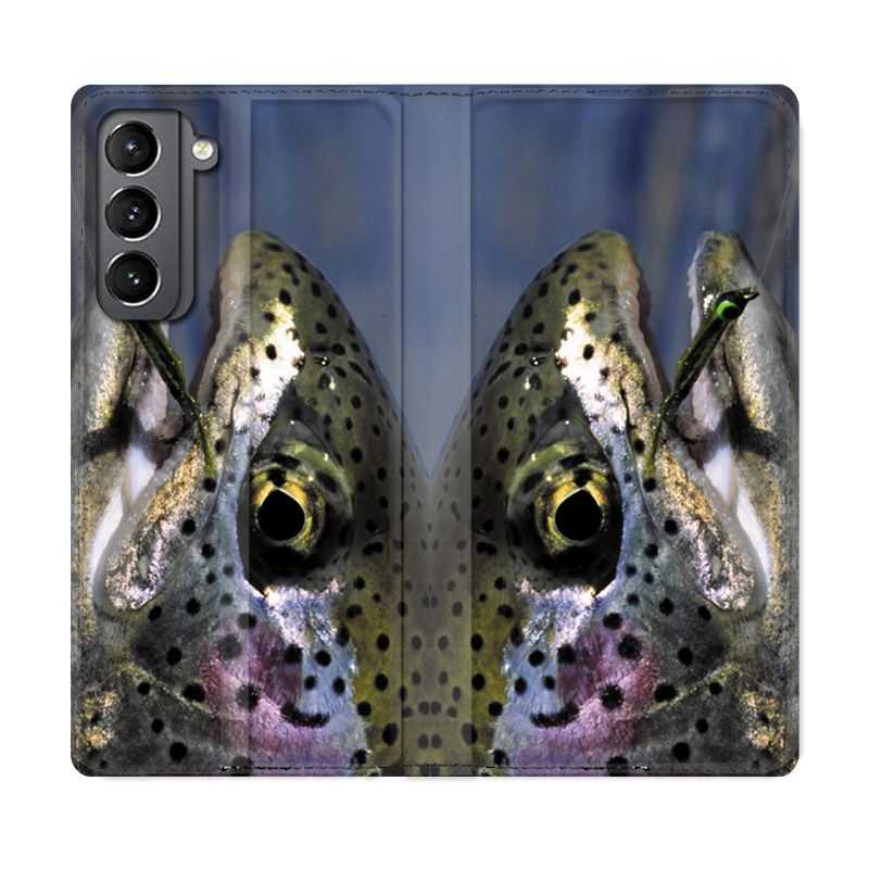 Housse Cuir Portefeuille Pour Samsung Galaxy S21 Peche Truite