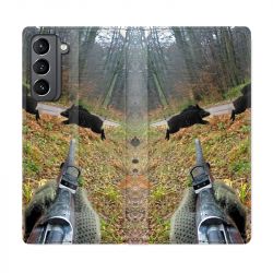 Housse Cuir Portefeuille Pour Samsung Galaxy S21 Chasse Vision Tir