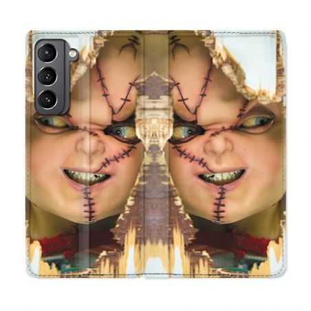 Housse Cuir Portefeuille Pour Samsung Galaxy S21 Chucky Blanc