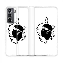 Housse Cuir Portefeuille Pour Samsung Galaxy S21 Corse Blanc