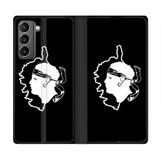 Housse Cuir Portefeuille Pour Samsung Galaxy S21 Corse Noir