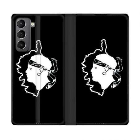 Housse Cuir Portefeuille Pour Samsung Galaxy S21 Corse Noir