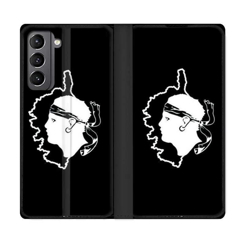 Housse Cuir Portefeuille Pour Samsung Galaxy S21 Corse Noir