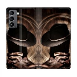 Housse Cuir Portefeuille Pour Samsung Galaxy S21 Cow Boy Chapeau