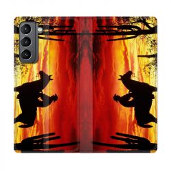 Housse Cuir Portefeuille Pour Samsung Galaxy S21 Cow Boy Soleil