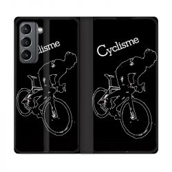 Housse Cuir Portefeuille Pour Samsung Galaxy S21 Cyclisme Ombre Blanche