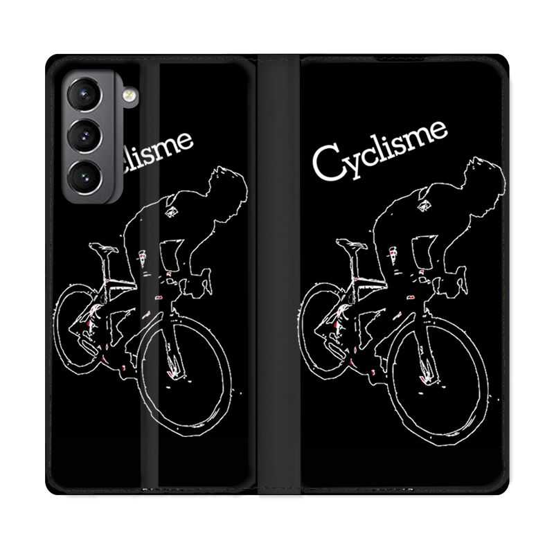 Housse Cuir Portefeuille Pour Samsung Galaxy S21 Cyclisme Ombre Blanche
