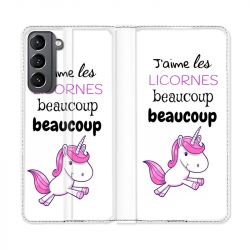 Housse Cuir Portefeuille Pour Samsung Galaxy S21 Decale Licornes