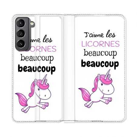 Housse Cuir Portefeuille Pour Samsung Galaxy S21 Decale Licornes