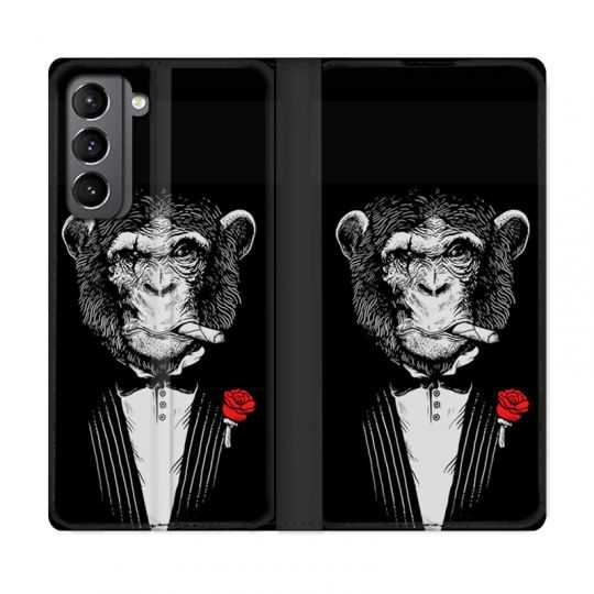 Housse Cuir Portefeuille Pour Samsung Galaxy S21 Decale Singe Mafia