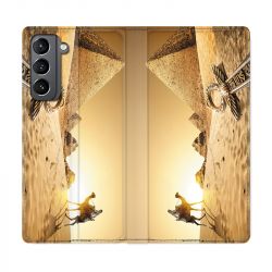 Housse Cuir Portefeuille Pour Samsung Galaxy S21 Egypte Chameau
