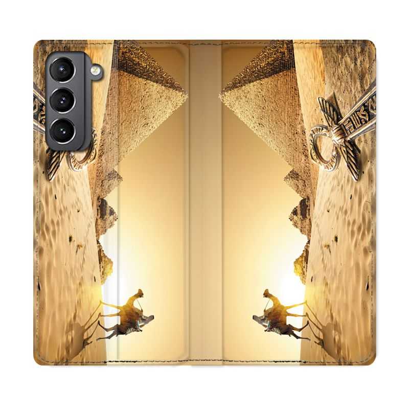 Housse Cuir Portefeuille Pour Samsung Galaxy S21 Egypte Chameau