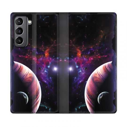 Housse Cuir Portefeuille Pour Samsung Galaxy S21 Planete Rouge