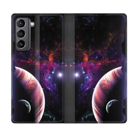 Housse Cuir Portefeuille Pour Samsung Galaxy S21 Planete Rouge
