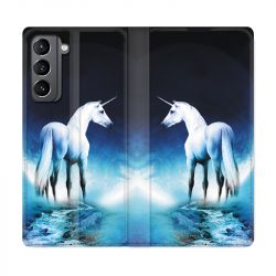 Housse Cuir Portefeuille Pour Samsung Galaxy S21 Licorne Lune