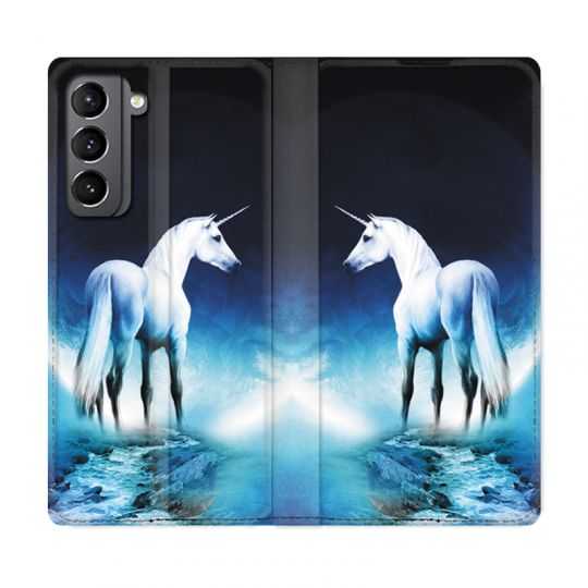 Housse Cuir Portefeuille Pour Samsung Galaxy S21 Licorne Lune