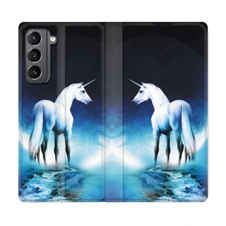 Housse Cuir Portefeuille Pour Samsung Galaxy S21 Licorne Lune