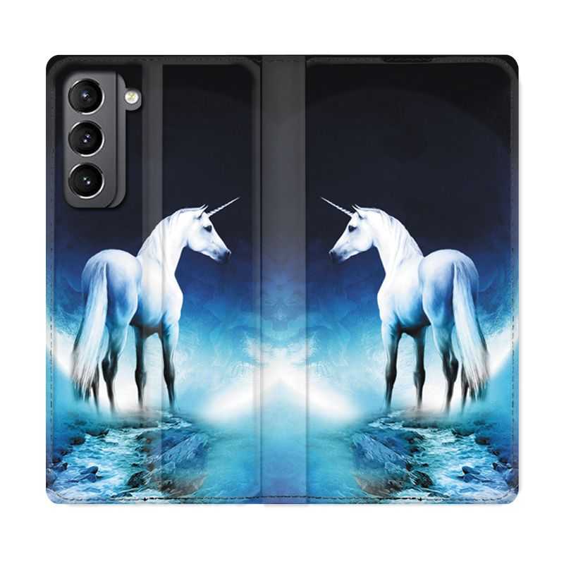 Housse Cuir Portefeuille Pour Samsung Galaxy S21 Licorne Lune