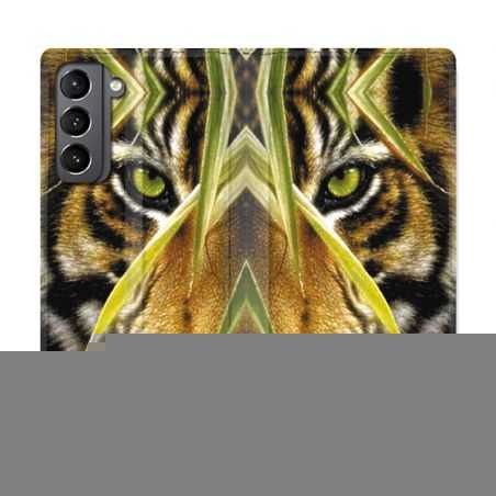 Housse Cuir Portefeuille Pour Samsung Galaxy S21 Oeil Tigre