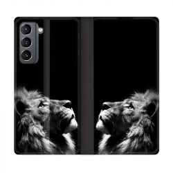 Housse Cuir Portefeuille Pour Samsung Galaxy S21 Roi Lion