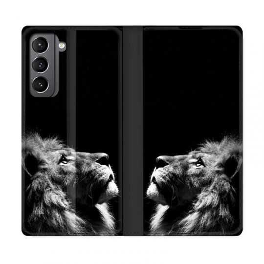 Housse Cuir Portefeuille Pour Samsung Galaxy S21 Roi Lion