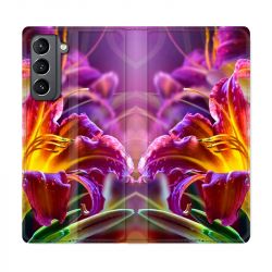 Housse Cuir Portefeuille Pour Samsung Galaxy S21 Fleur Lys Color