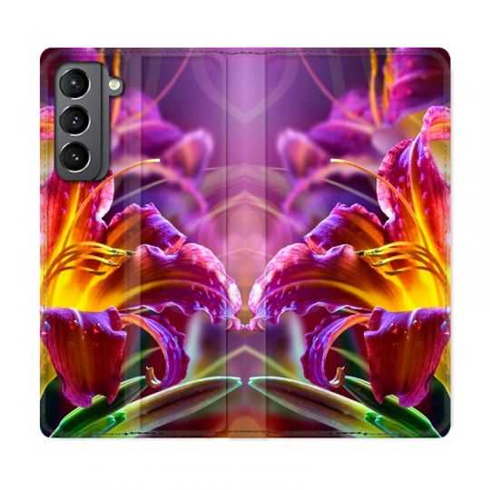 Housse Cuir Portefeuille Pour Samsung Galaxy S21 Fleur Lys Color