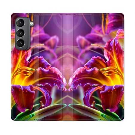 Housse Cuir Portefeuille Pour Samsung Galaxy S21 Fleur Lys Color