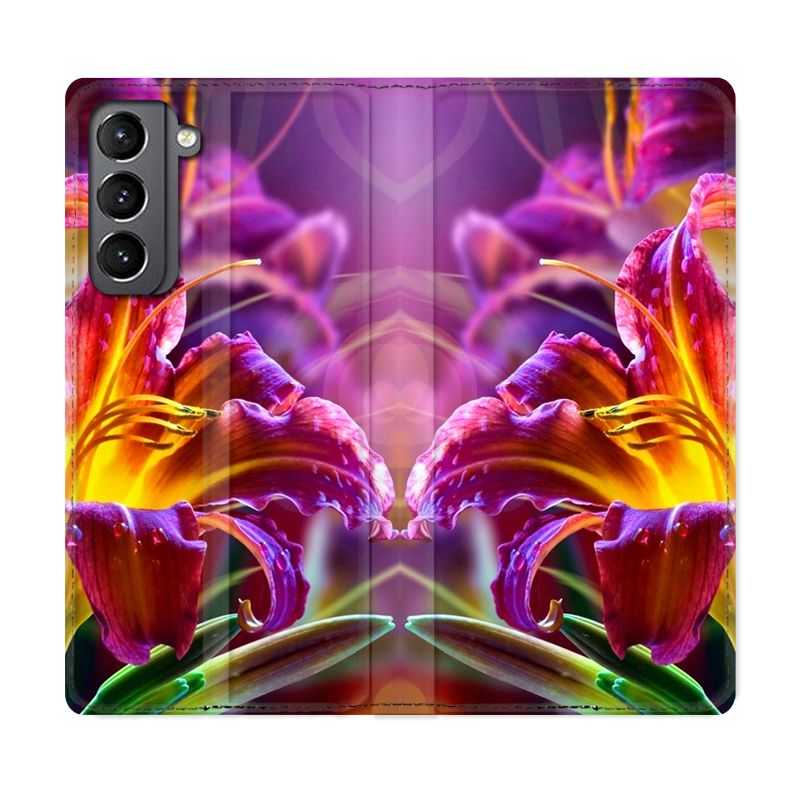 Housse Cuir Portefeuille Pour Samsung Galaxy S21 Fleur Lys Color