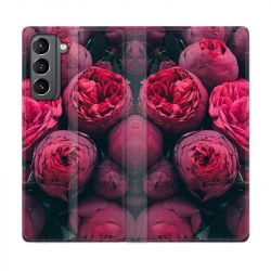 Housse Cuir Portefeuille Pour Samsung Galaxy S21 Fleur Pivoine