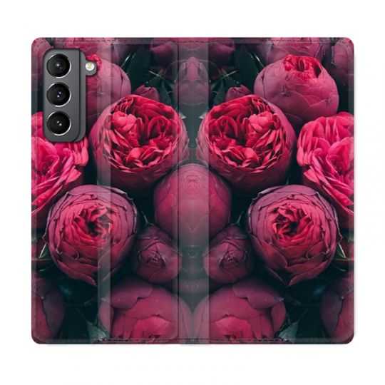Housse Cuir Portefeuille Pour Samsung Galaxy S21 Fleur Pivoine