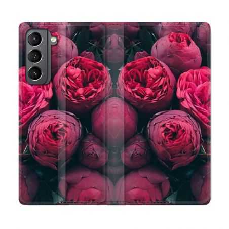Housse Cuir Portefeuille Pour Samsung Galaxy S21 Fleur Pivoine