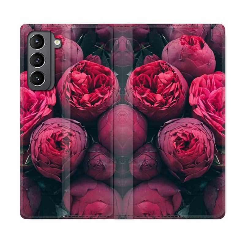 Housse Cuir Portefeuille Pour Samsung Galaxy S21 Fleur Pivoine