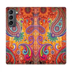 Housse Cuir Portefeuille Pour Samsung Galaxy S21 Fleur Psychedelic