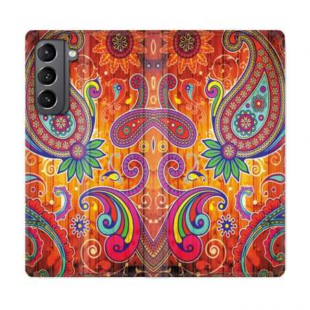 Housse Cuir Portefeuille Pour Samsung Galaxy S21 Fleur Psychedelic
