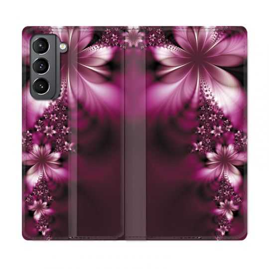 Housse Cuir Portefeuille Pour Samsung Galaxy S21 Fleur Violette Montante
