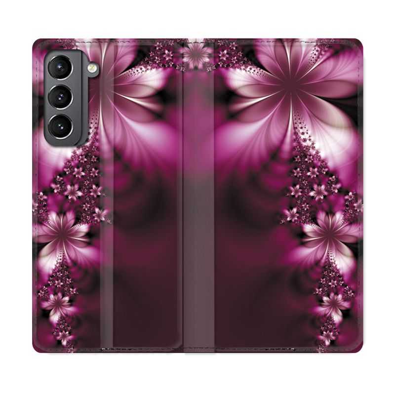 Housse Cuir Portefeuille Pour Samsung Galaxy S21 Fleur Violette Montante