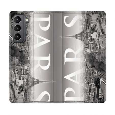 Housse Cuir Portefeuille Pour Samsung Galaxy S21 France Paris Vintage