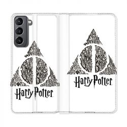 Housse Cuir Portefeuille Pour Samsung Galaxy S21 WB License Harry Potter Triangle Blanc