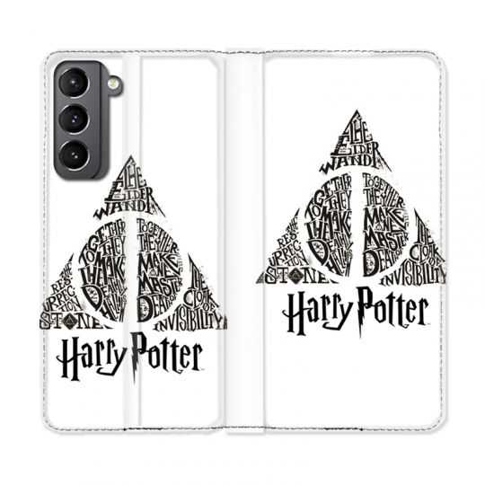 Housse Cuir Portefeuille Pour Samsung Galaxy S21 WB License Harry Potter Triangle Blanc