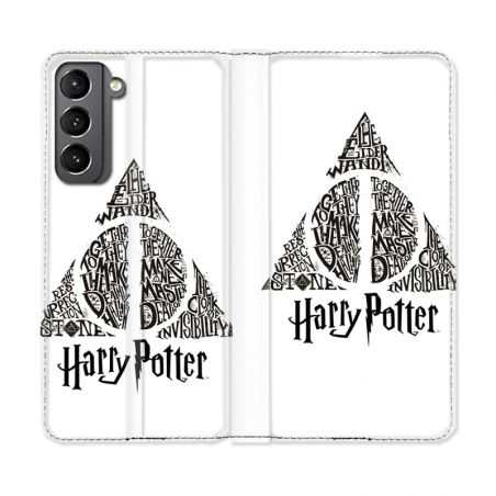 Housse Cuir Portefeuille Pour Samsung Galaxy S21 WB License Harry Potter Triangle Blanc
