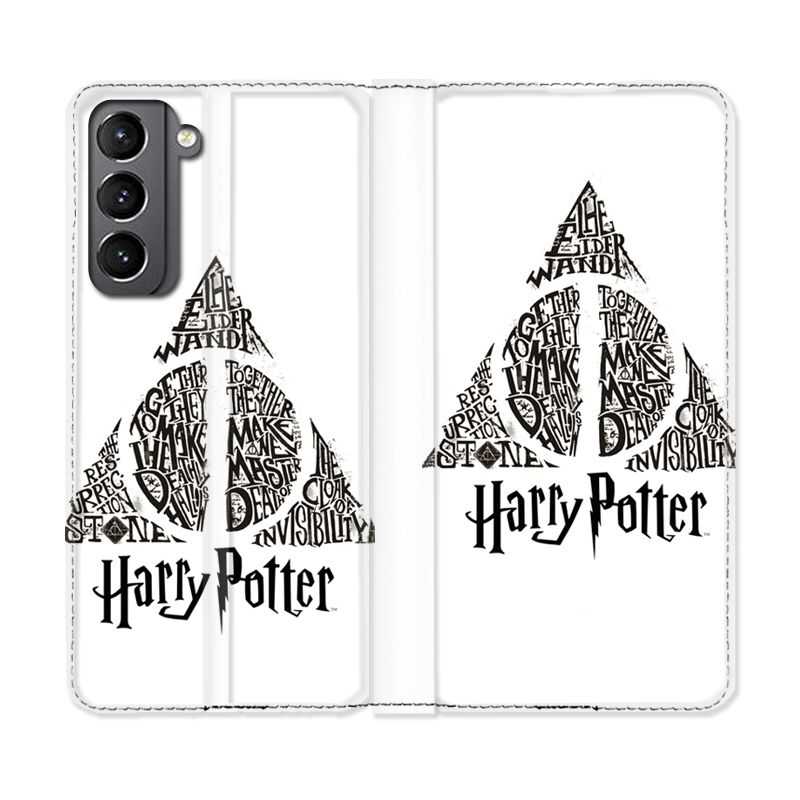 Housse Cuir Portefeuille Pour Samsung Galaxy S21 WB License Harry Potter Triangle Blanc