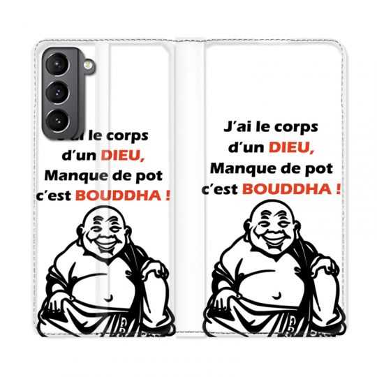 Housse Cuir Portefeuille Pour Samsung Galaxy S21 Humour Bouddha